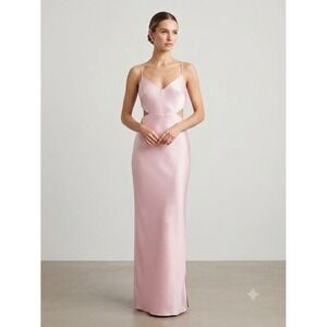 Vera Wang Women Dress Pink 4 Satin Cut Out Bridesmaid Maxi Formal Gown